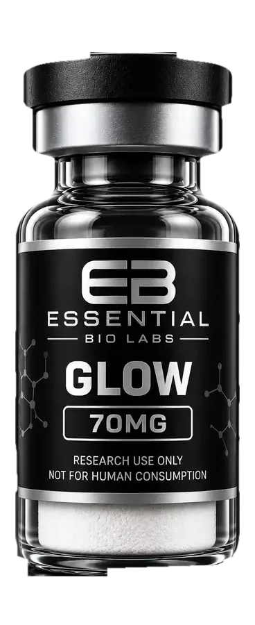 Essential Bio Labs GLOW 70mg blend research vial, lyophilized powder